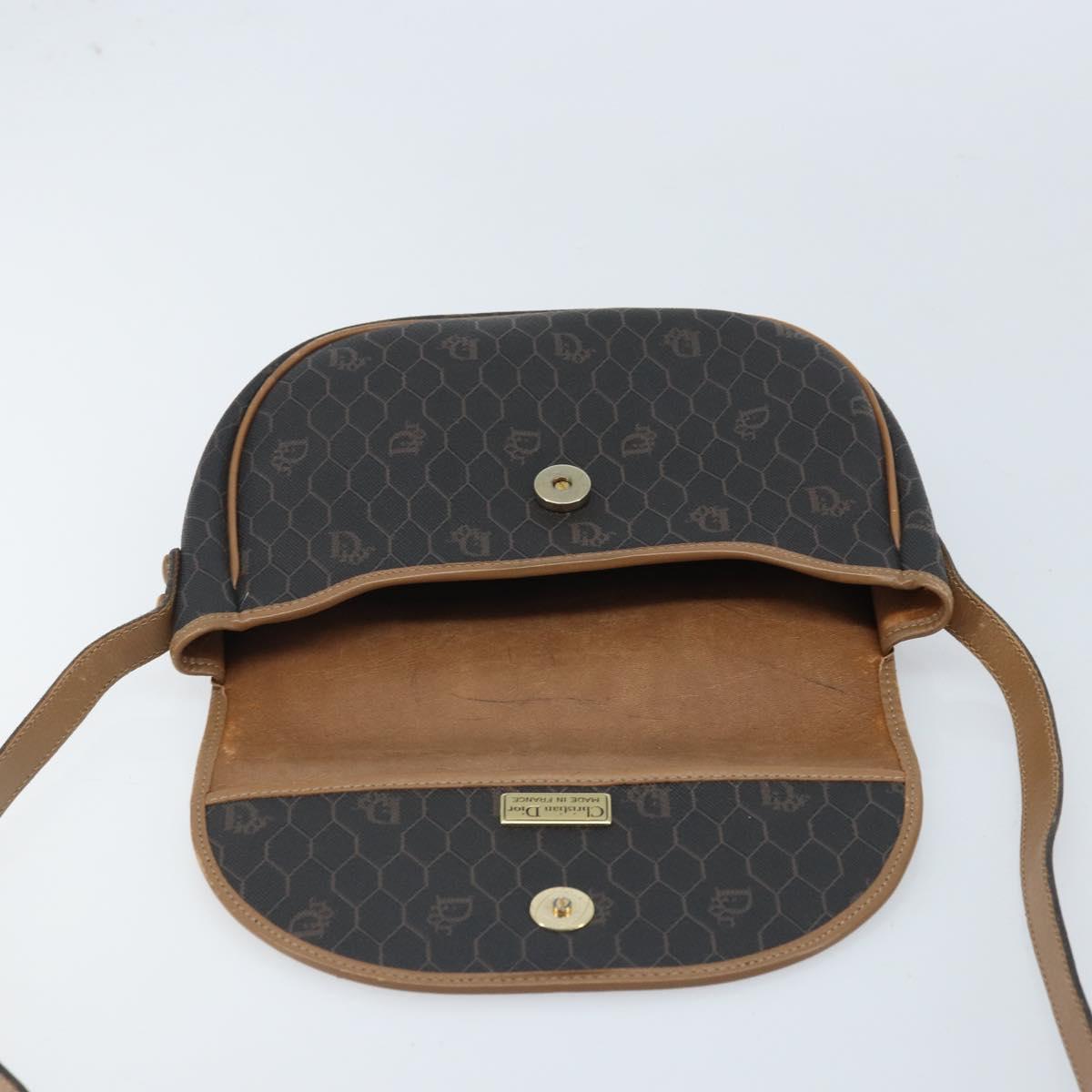 Christian Dior Honeycomb Canvas Shoulder Bag PVC Black Gold Auth ARZ506