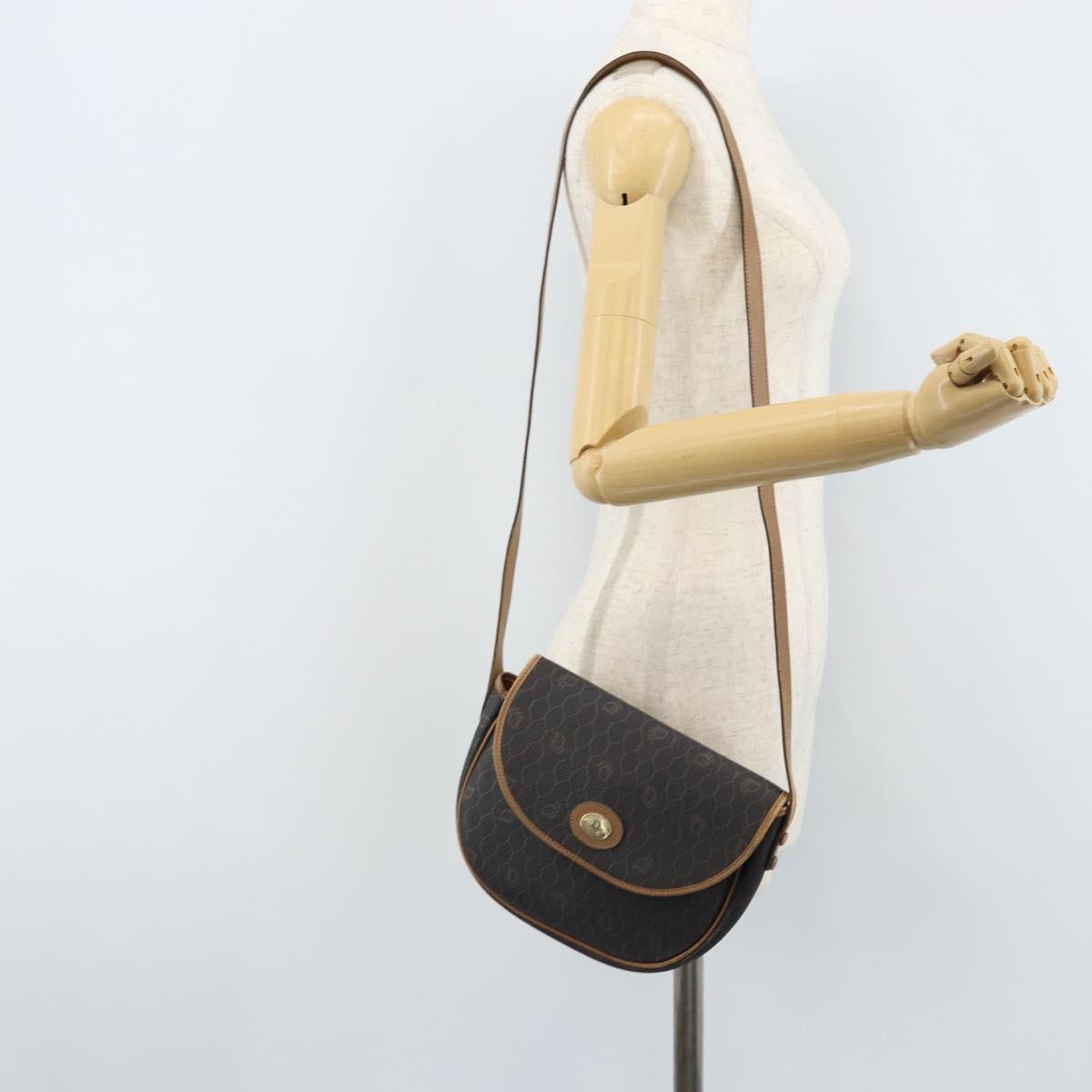 Christian Dior Honeycomb Canvas Shoulder Bag PVC Black Gold Auth ARZ506