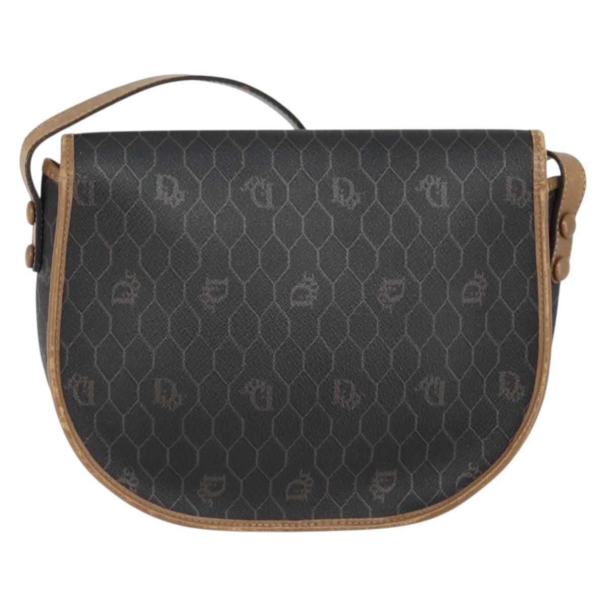 Christian Dior Honeycomb Canvas Shoulder Bag PVC Black Gold Auth ARZ506