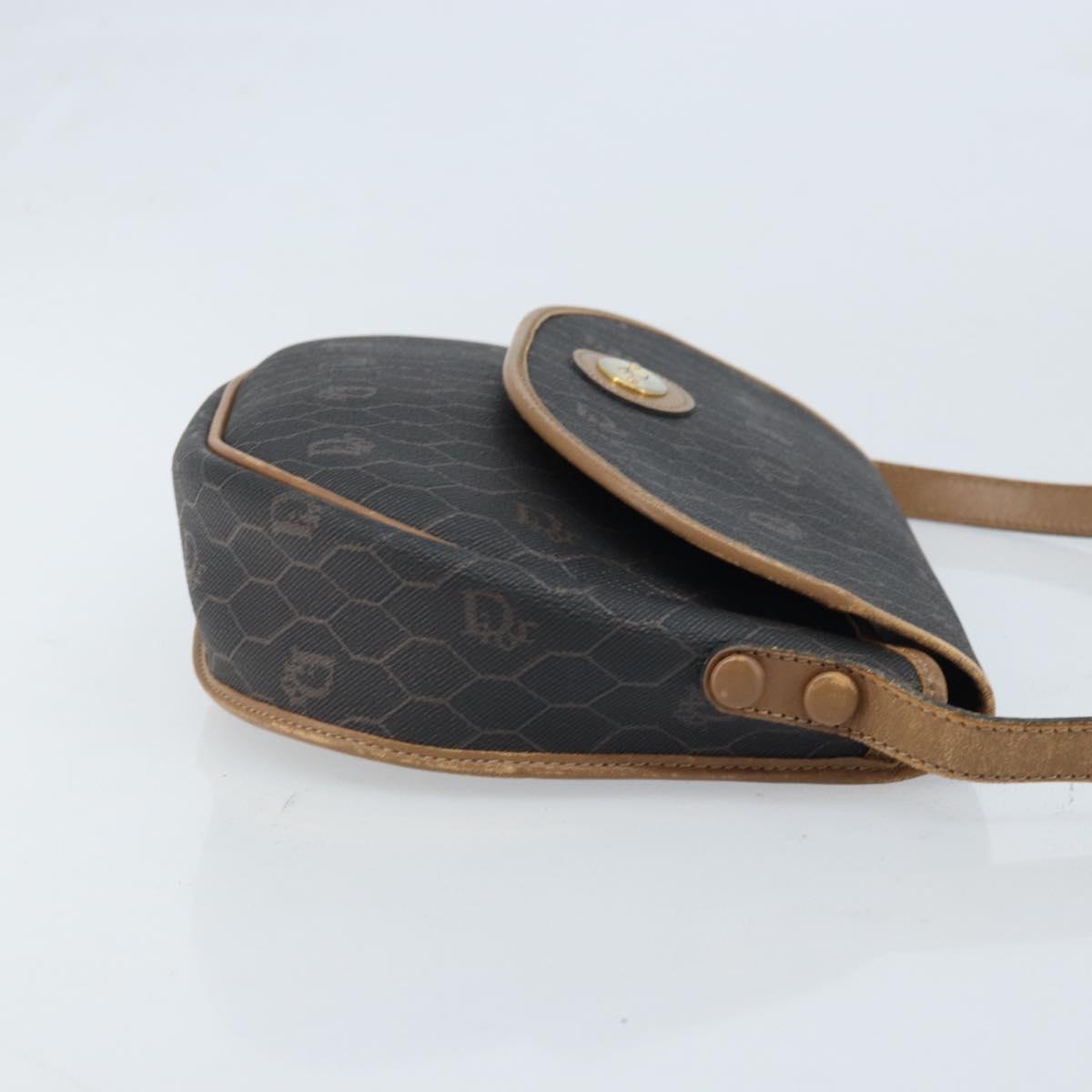 Christian Dior Honeycomb Canvas Shoulder Bag PVC Black Gold Auth ARZ506
