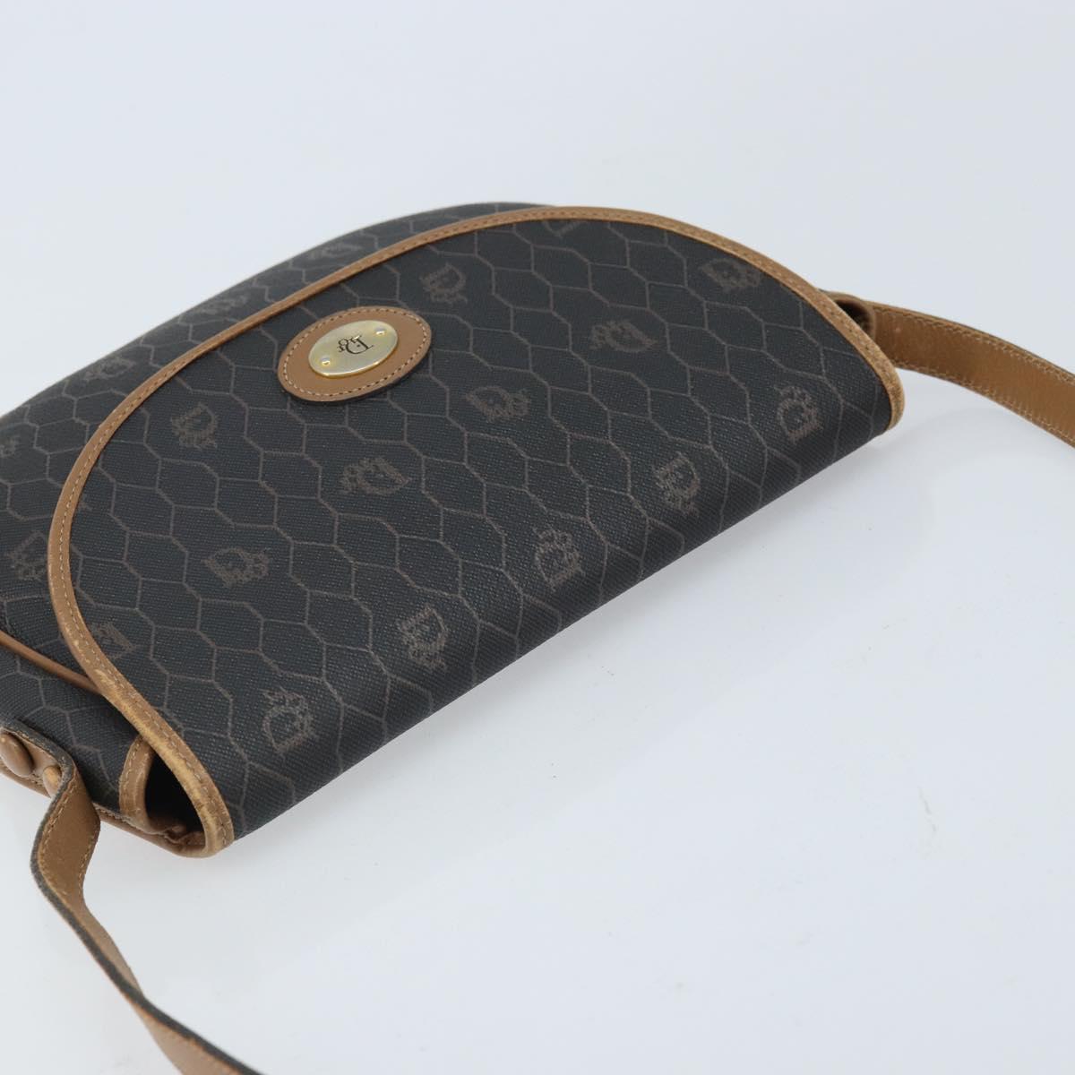 Christian Dior Honeycomb Canvas Shoulder Bag PVC Black Gold Auth ARZ506