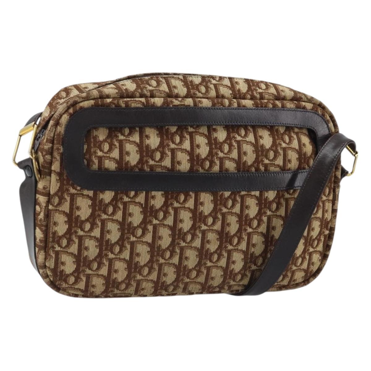 Christian Dior Trotter Canvas Shoulder Bag Beige Gold Auth ARZ509A