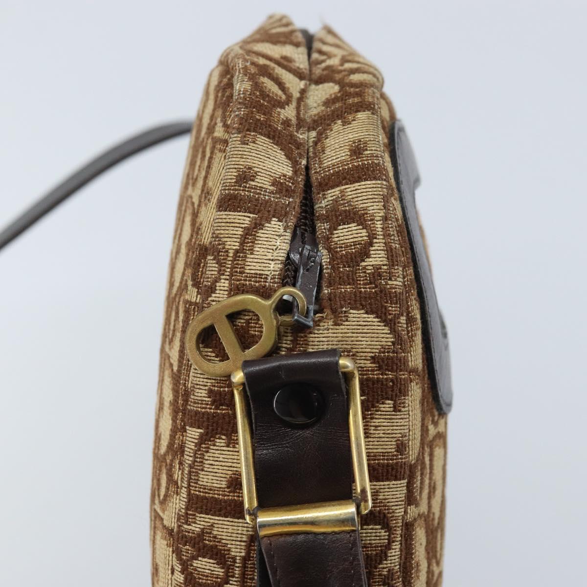 Christian Dior Trotter Canvas Shoulder Bag Beige Gold Auth ARZ509A