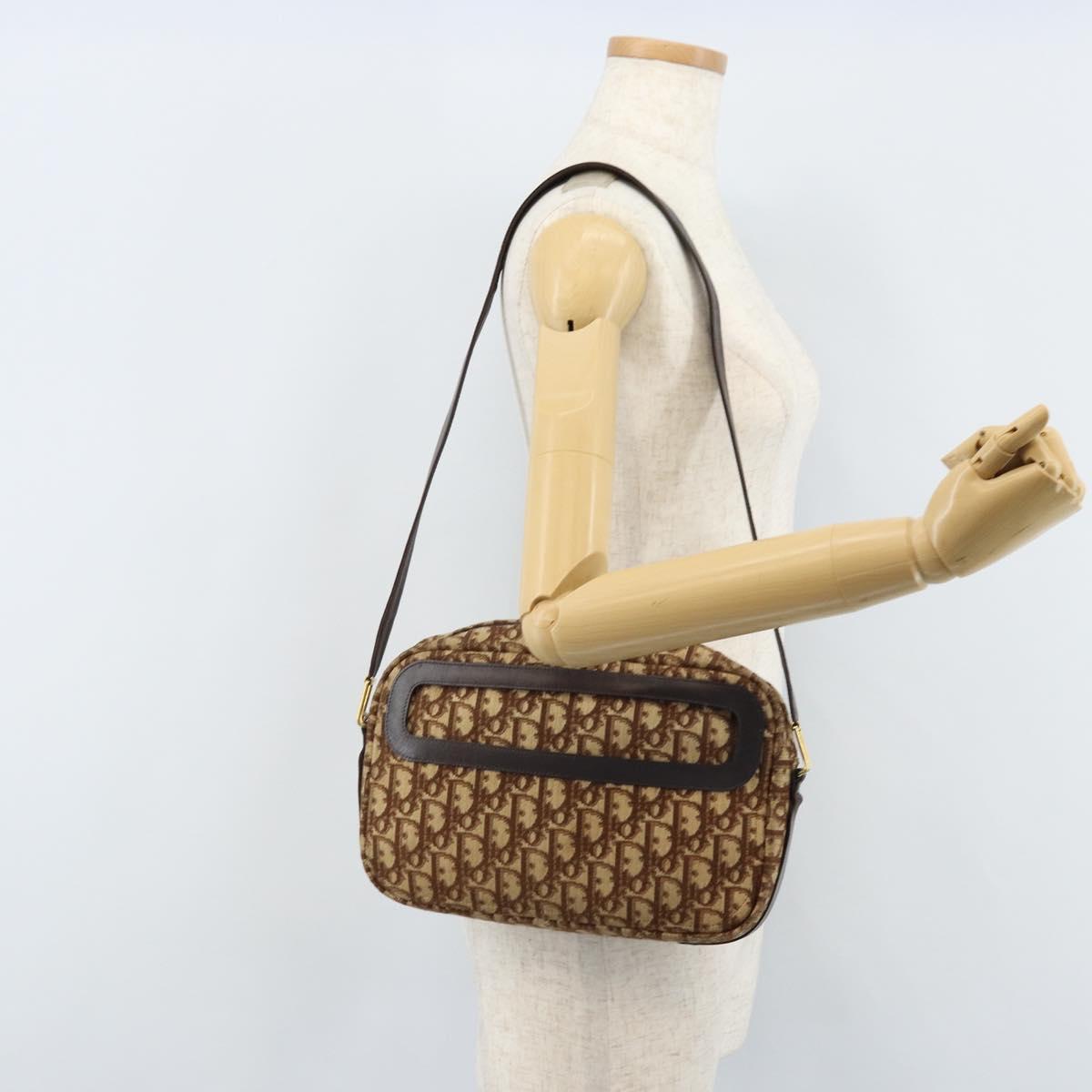 Christian Dior Trotter Canvas Shoulder Bag Beige Gold Auth ARZ509A