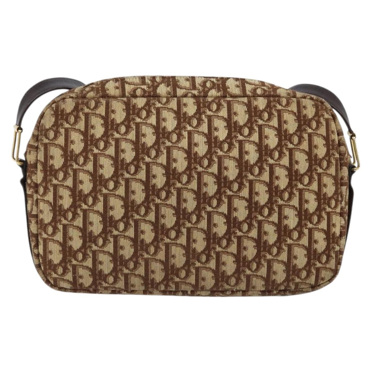 Christian Dior Trotter Canvas Shoulder Bag Beige Gold Auth ARZ509A