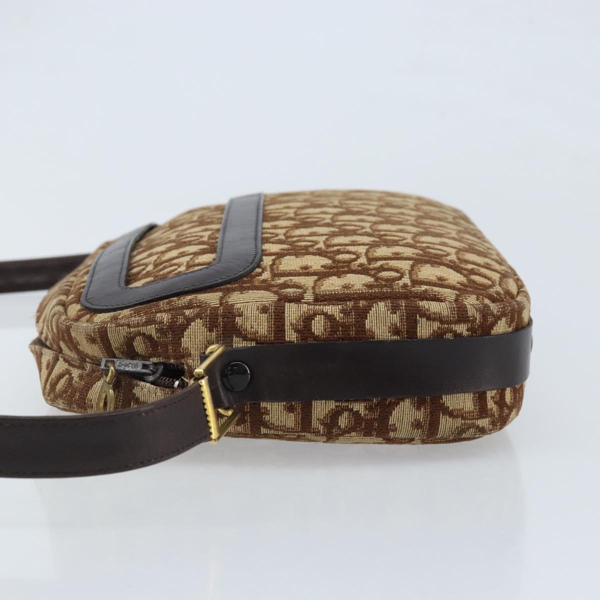 Christian Dior Trotter Canvas Shoulder Bag Beige Gold Auth ARZ509A
