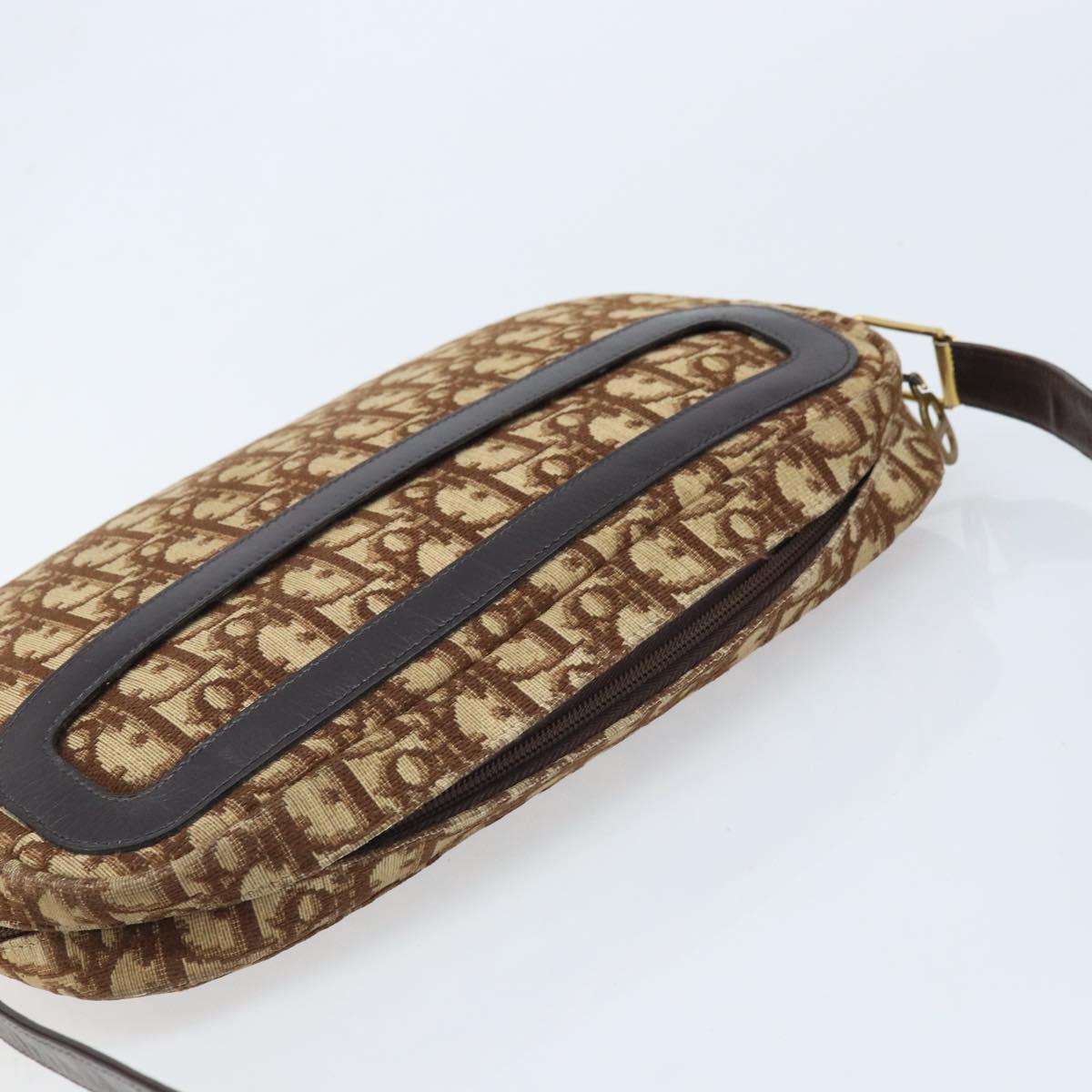 Christian Dior Trotter Canvas Shoulder Bag Beige Gold Auth ARZ509A