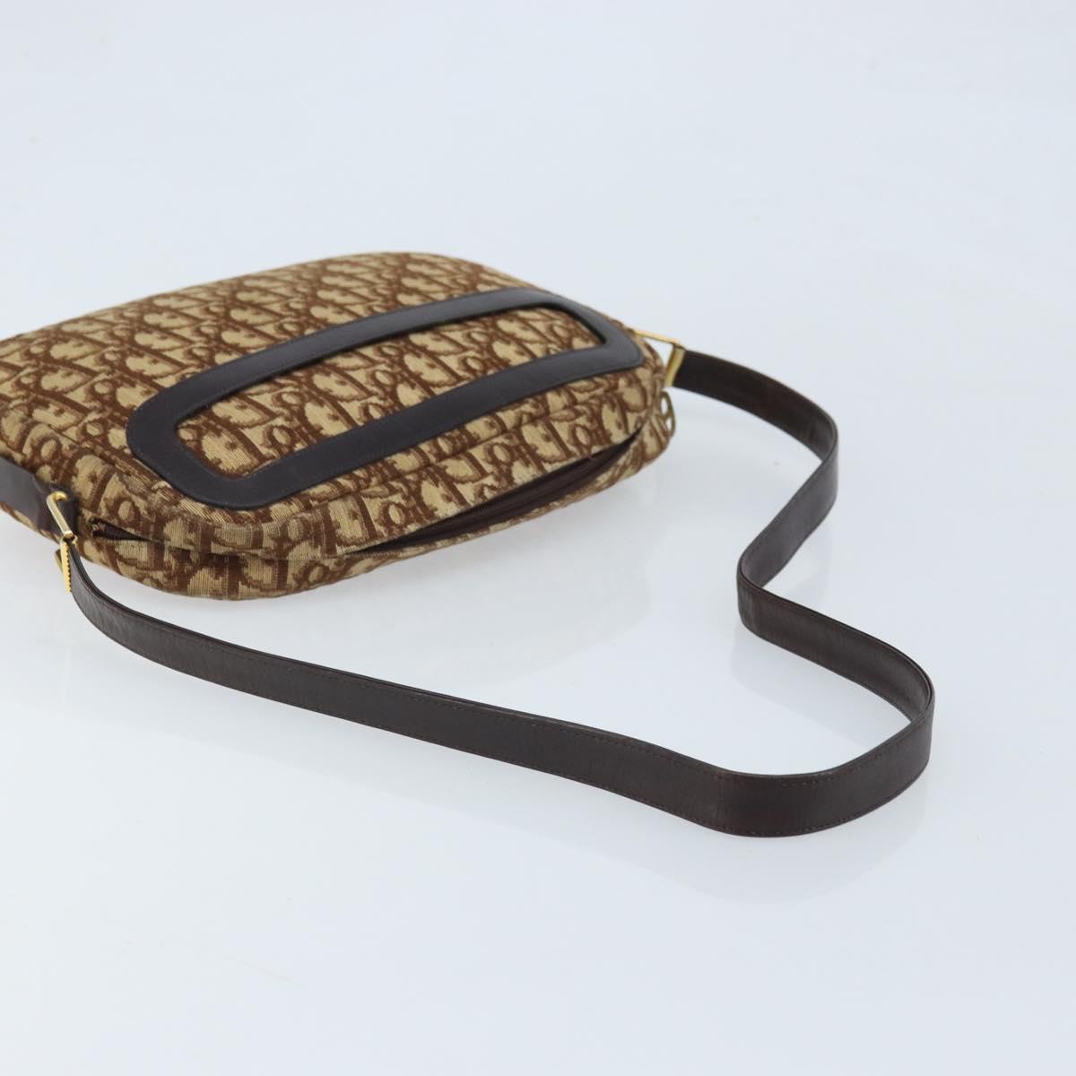 Christian Dior Trotter Canvas Shoulder Bag Beige Gold Auth ARZ509A