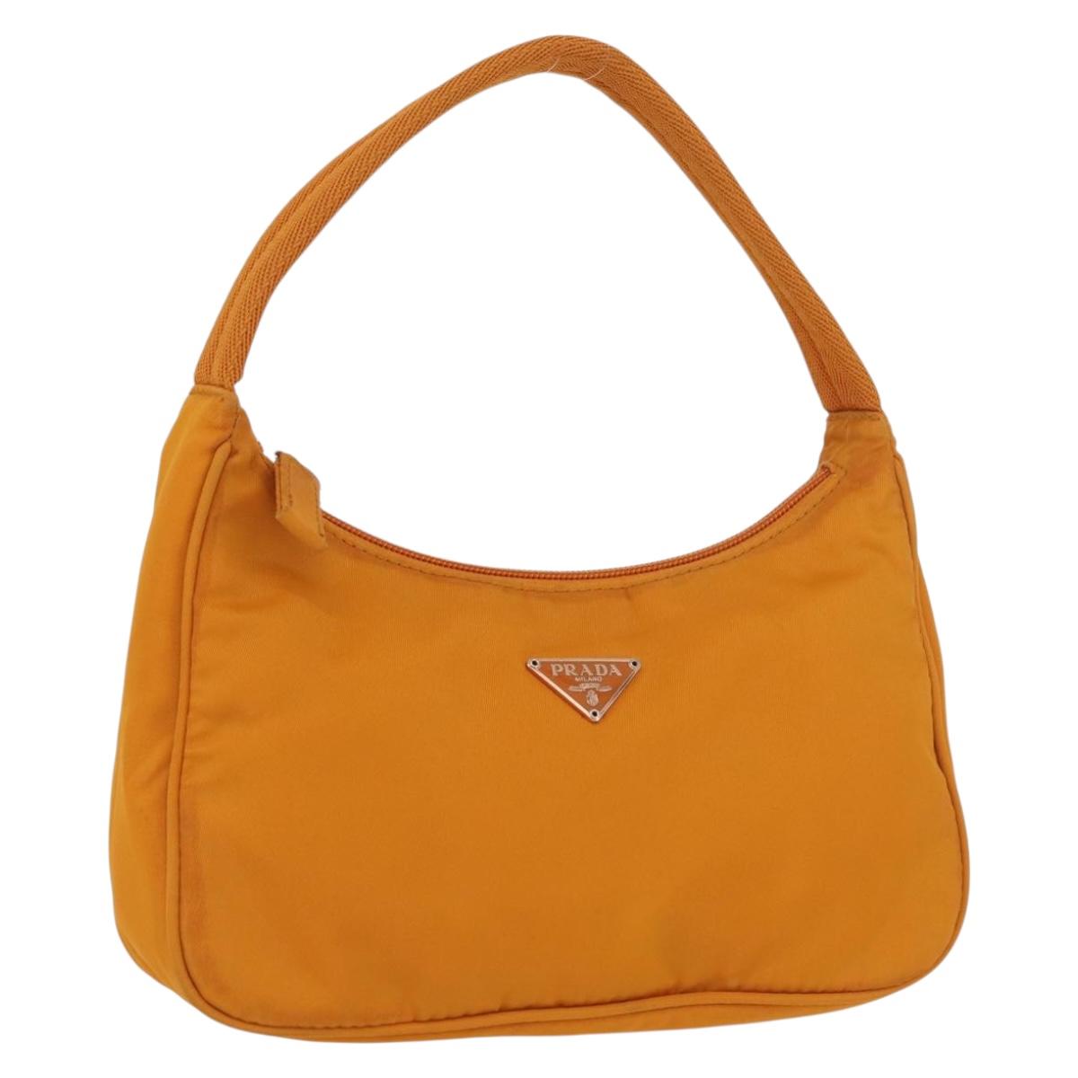 PRADA Hand Bag Nylon Orange Gold Auth ARZ521V