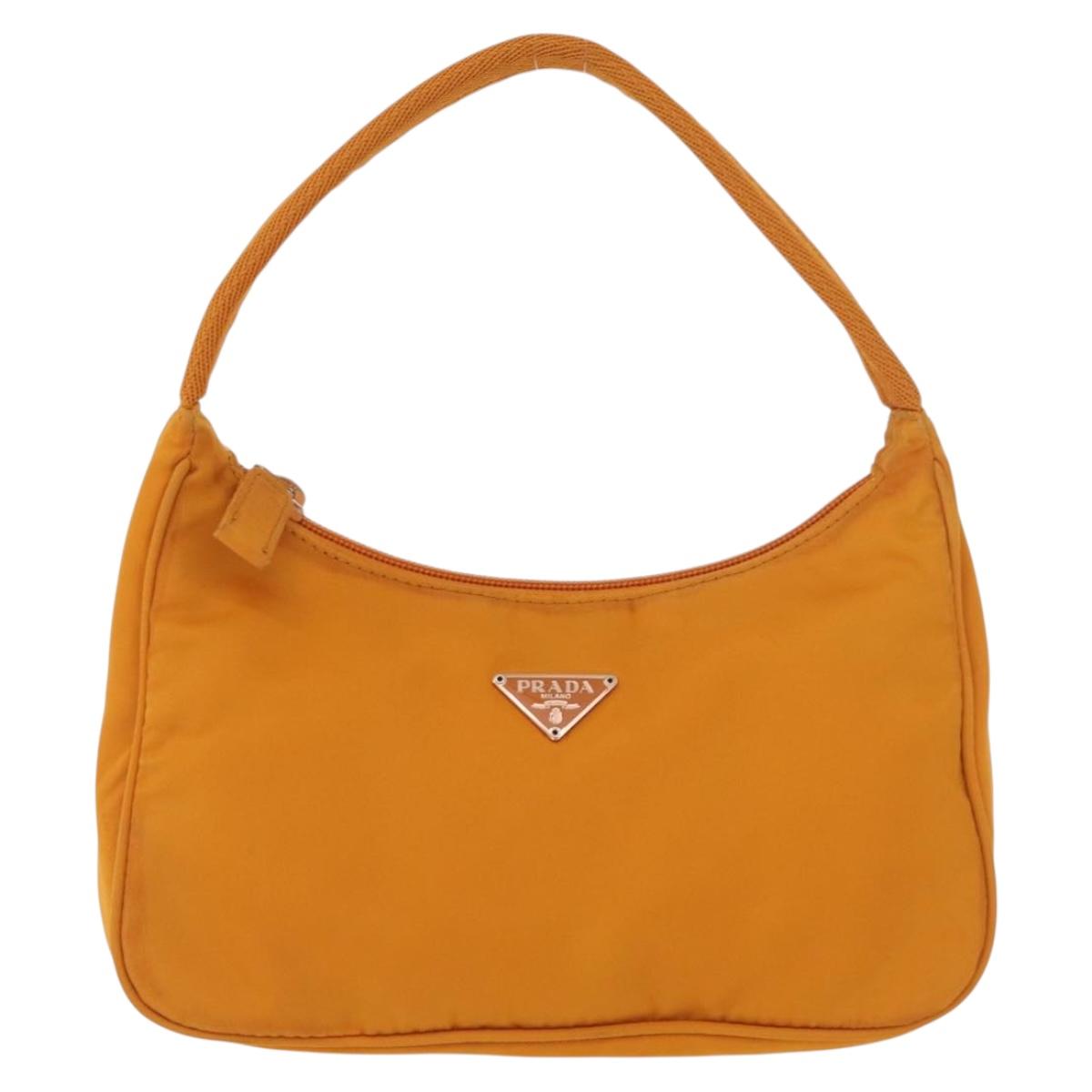 PRADA Hand Bag Nylon Orange Gold Auth ARZ521V