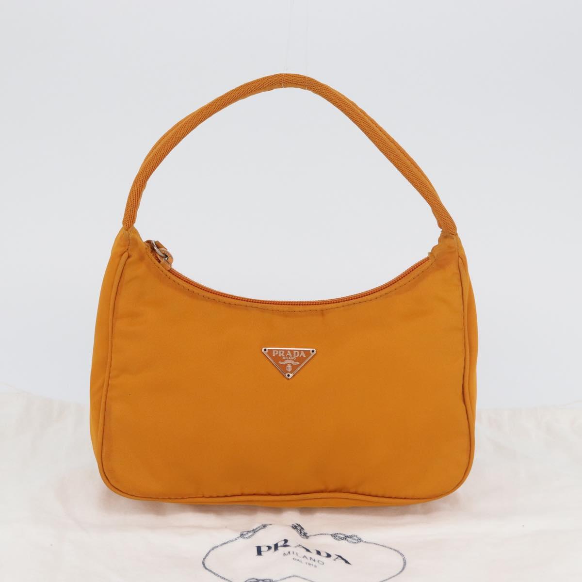 PRADA Hand Bag Nylon Orange Gold Auth ARZ521V