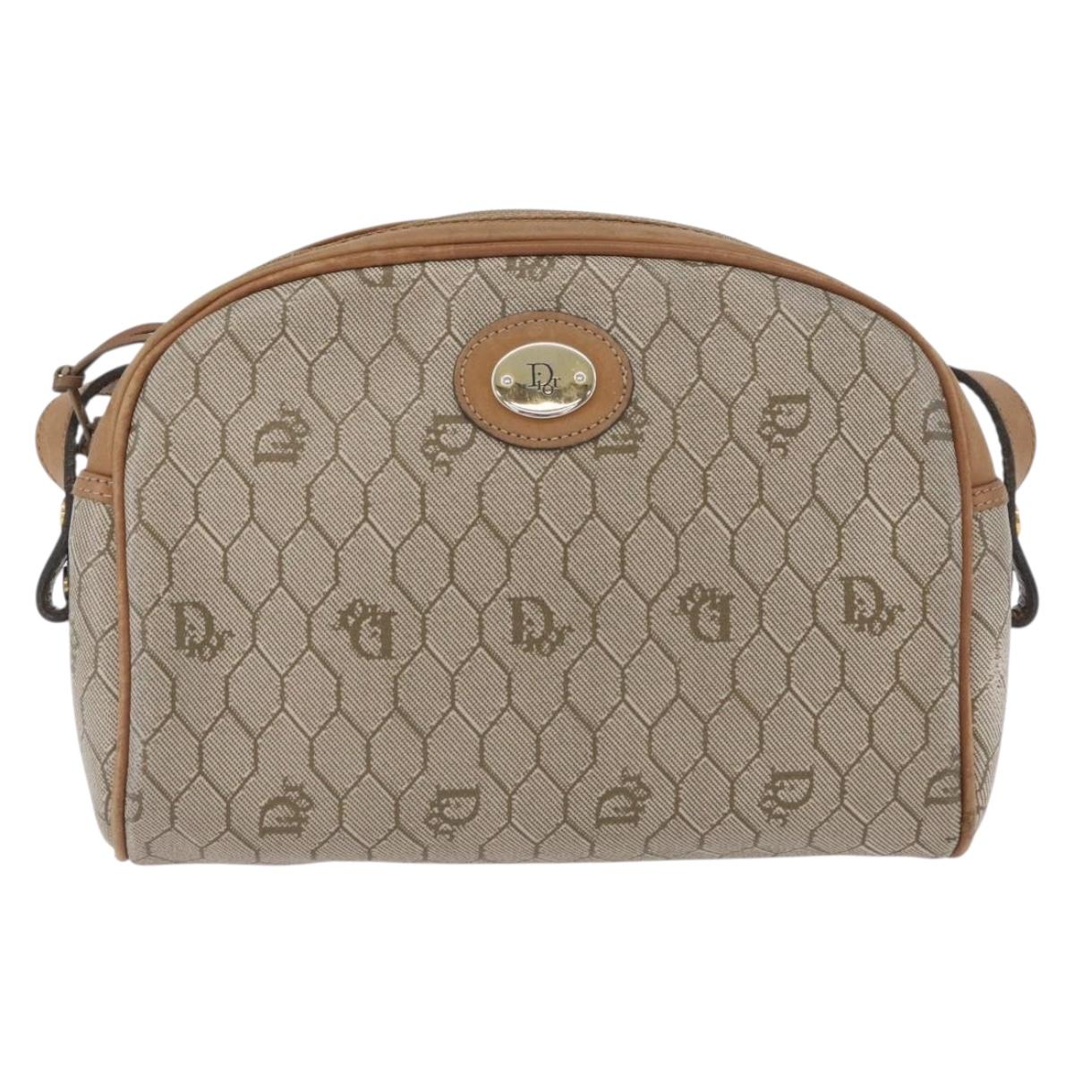 Christian Dior Honeycomb Canvas Shoulder Bag PVC Beige Gold Auth ARZ525