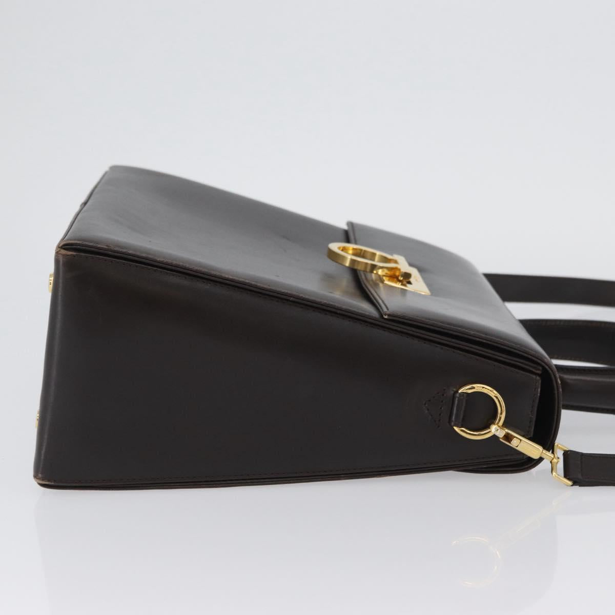 Salvatore Ferragamo Gancini Hand Bag Leather 2way Brown Gold Auth ARZ526