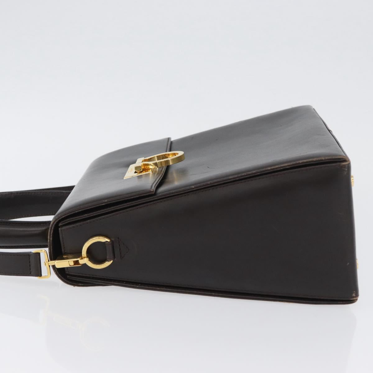Salvatore Ferragamo Gancini Hand Bag Leather 2way Brown Gold Auth ARZ526