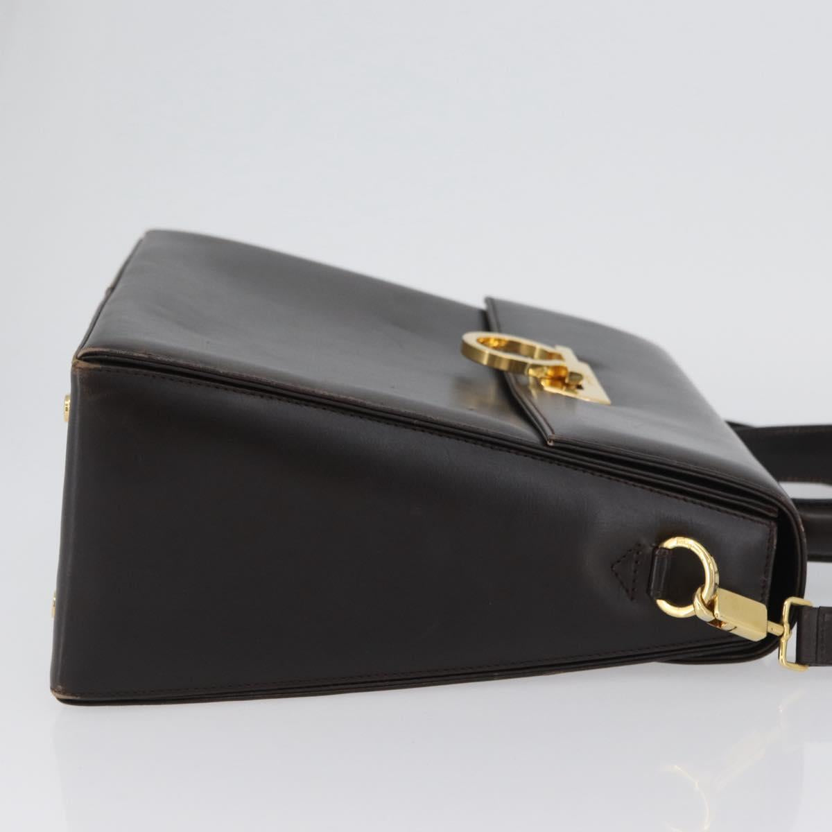 Salvatore Ferragamo Gancini Hand Bag Leather 2way Brown Gold Auth ARZ526