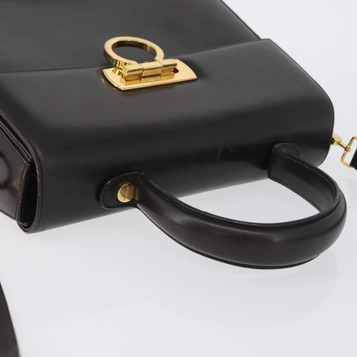 Salvatore Ferragamo Gancini Hand Bag Leather 2way Brown Gold Auth ARZ526