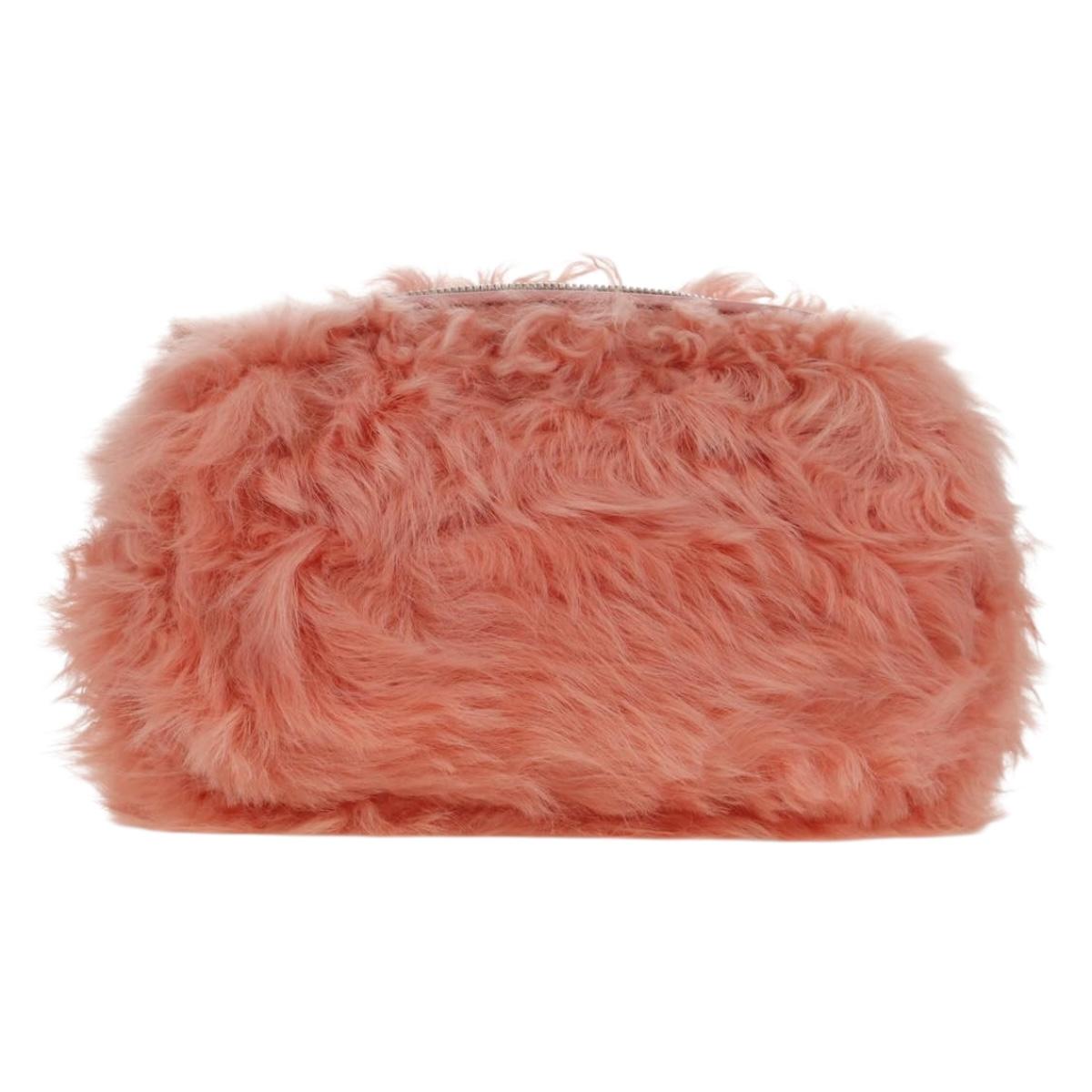 Miu Miu Chain Shoulder Bag fur Pink Silver Auth ARZ527M