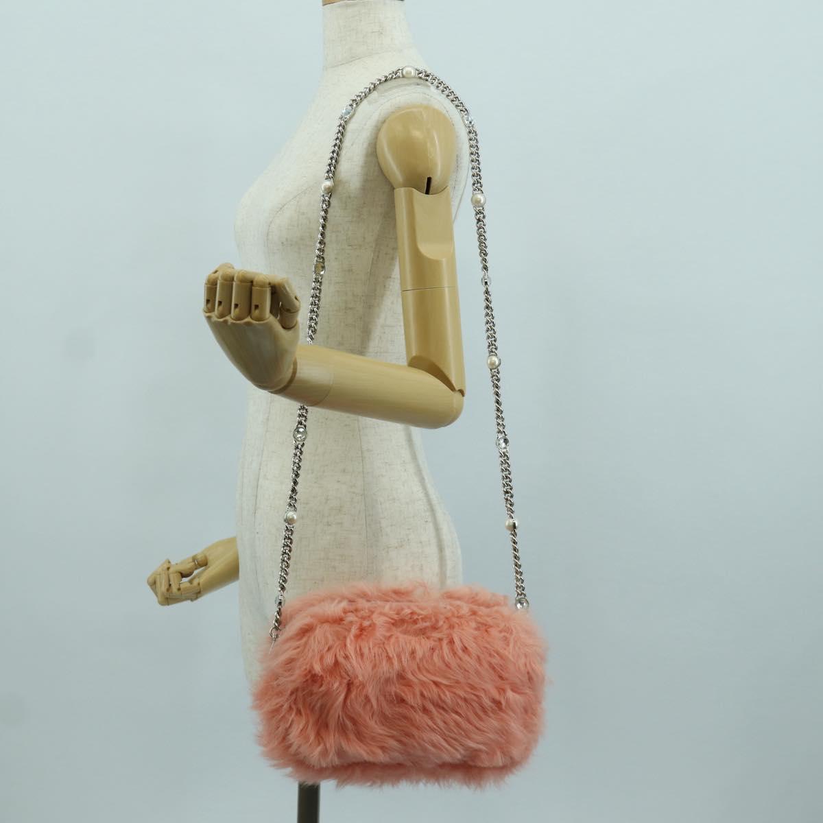 Miu Miu Chain Shoulder Bag fur Pink Silver Auth ARZ527M