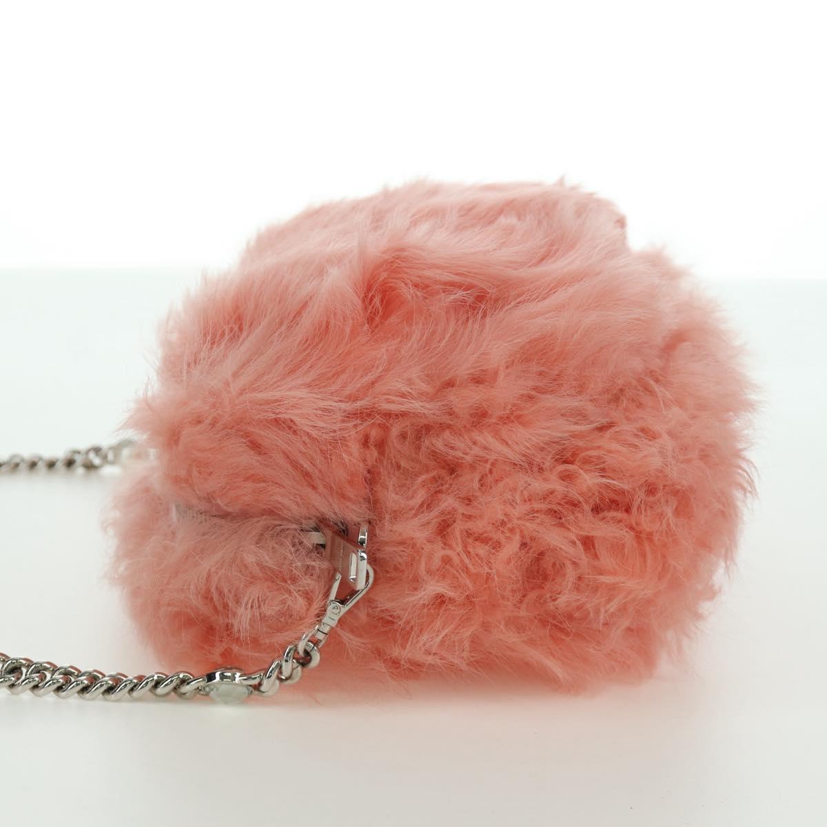 Miu Miu Chain Shoulder Bag fur Pink Silver Auth ARZ527M