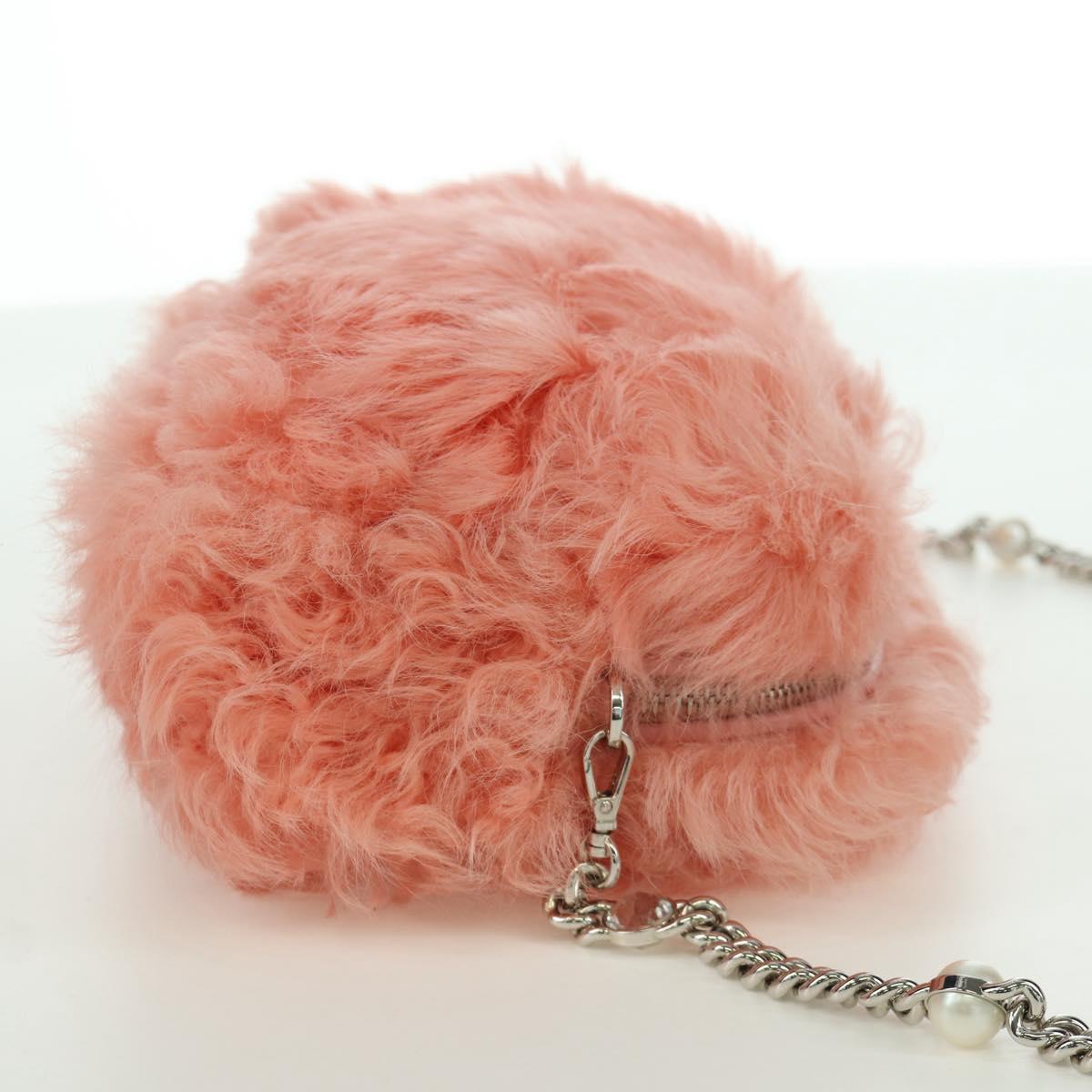 Miu Miu Chain Shoulder Bag fur Pink Silver Auth ARZ527M