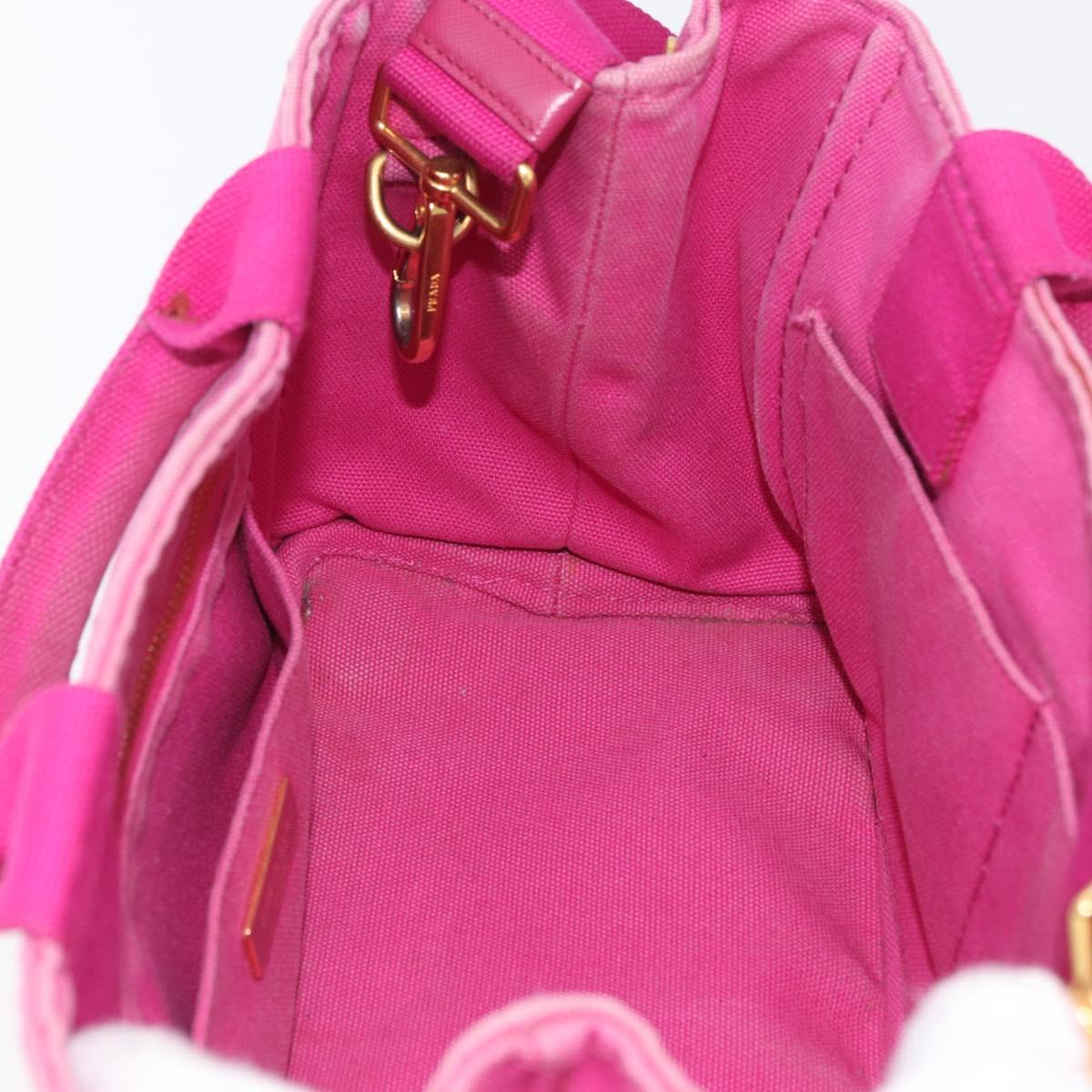 PRADA Canapa PM Hand Bag Canvas 2way Pink Gold Auth ARZ534
