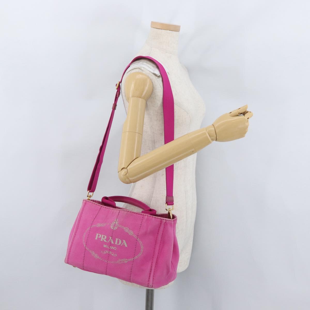 PRADA Canapa PM Hand Bag Canvas 2way Pink Gold Auth ARZ534