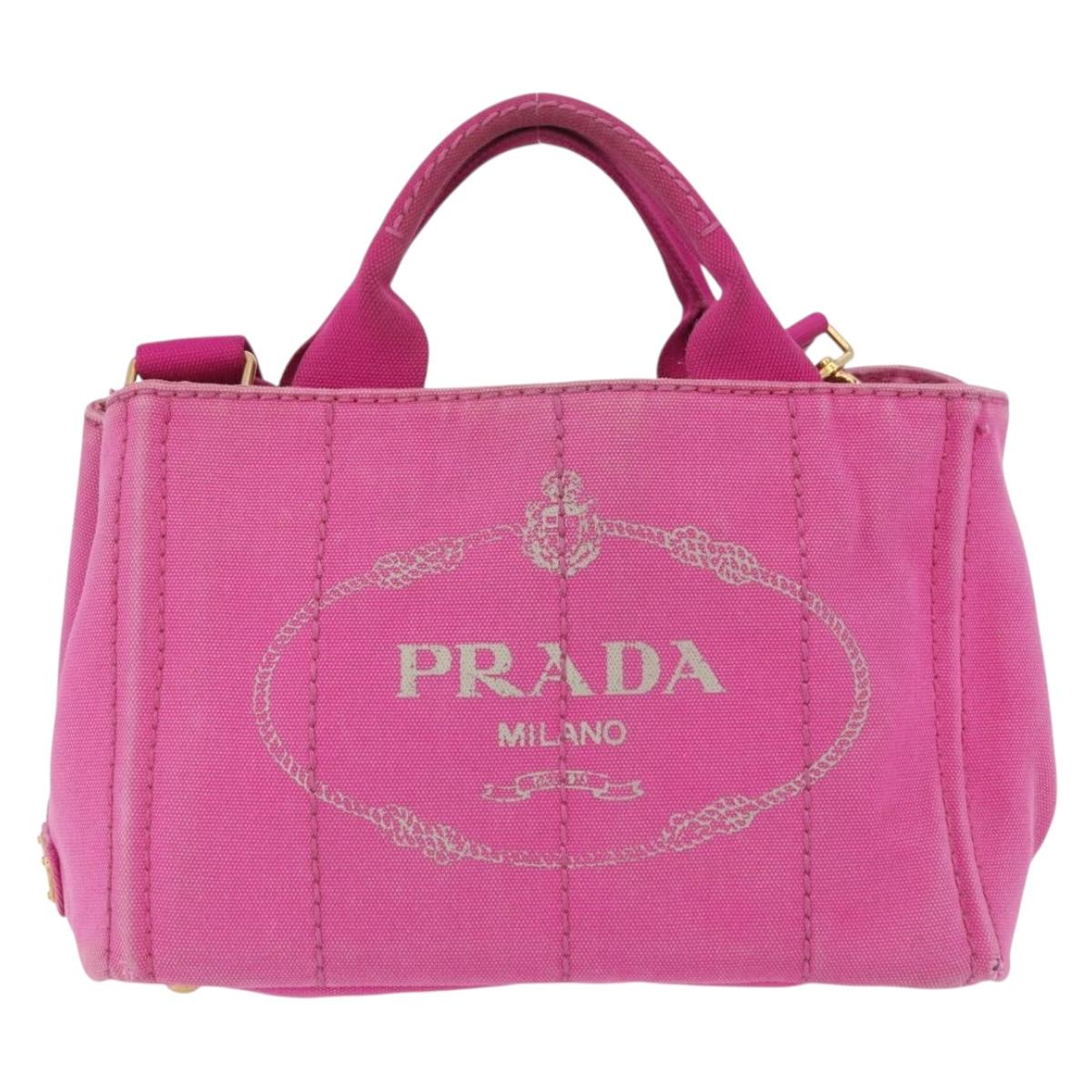 PRADA Canapa PM Hand Bag Canvas 2way Pink Gold Auth ARZ534