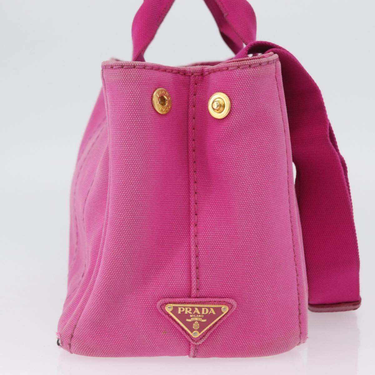 PRADA Canapa PM Hand Bag Canvas 2way Pink Gold Auth ARZ534