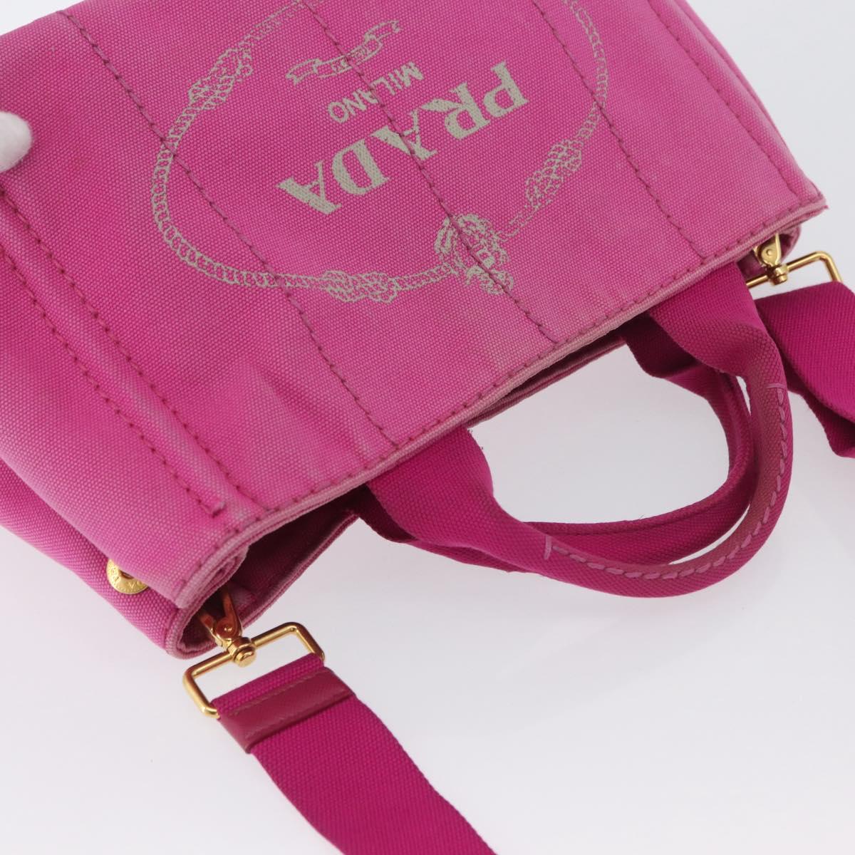 PRADA Canapa PM Hand Bag Canvas 2way Pink Gold Auth ARZ534