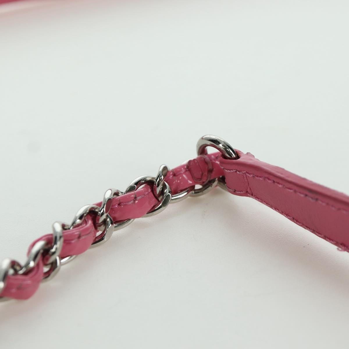 CHANEL Chain Shoulder Bag Patent leather Pink Silver CC Auth ARZ544SAM