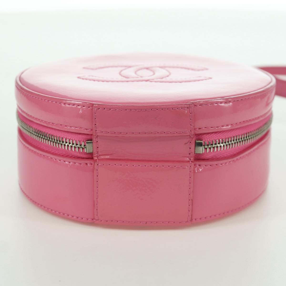 CHANEL Chain Shoulder Bag Patent leather Pink Silver CC Auth ARZ544SAM