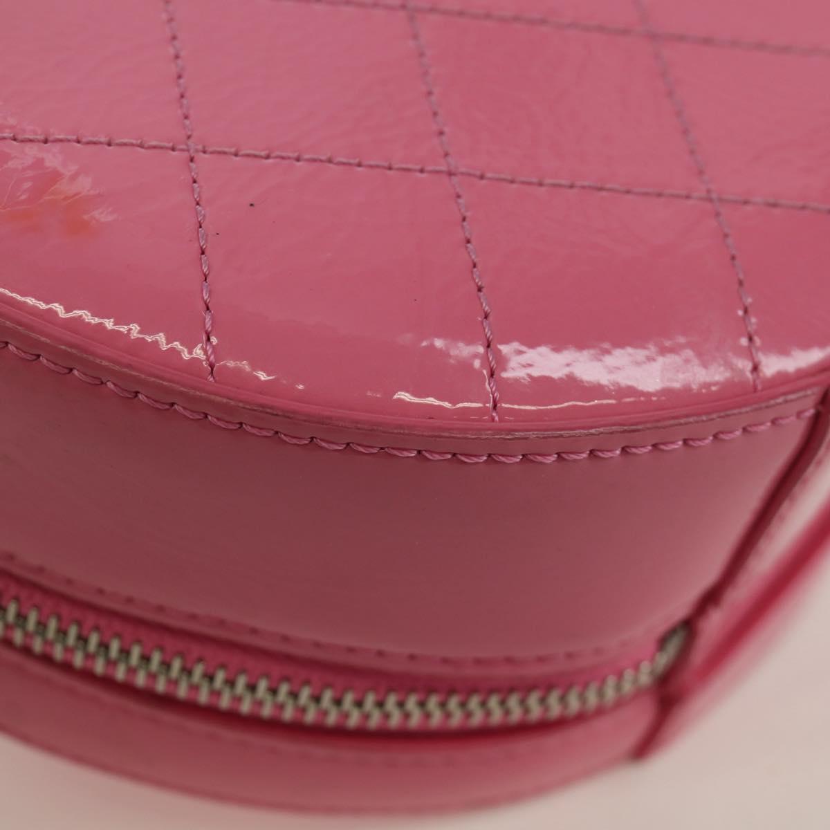 CHANEL Chain Shoulder Bag Patent leather Pink Silver CC Auth ARZ544SAM