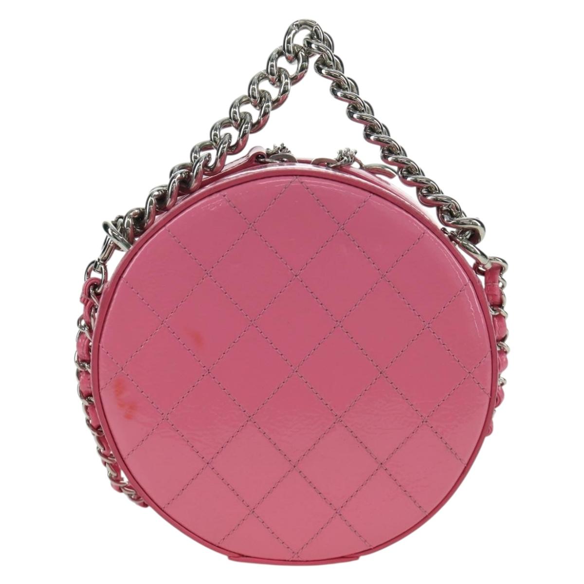 CHANEL Chain Shoulder Bag Patent leather Pink Silver CC Auth ARZ544SAM
