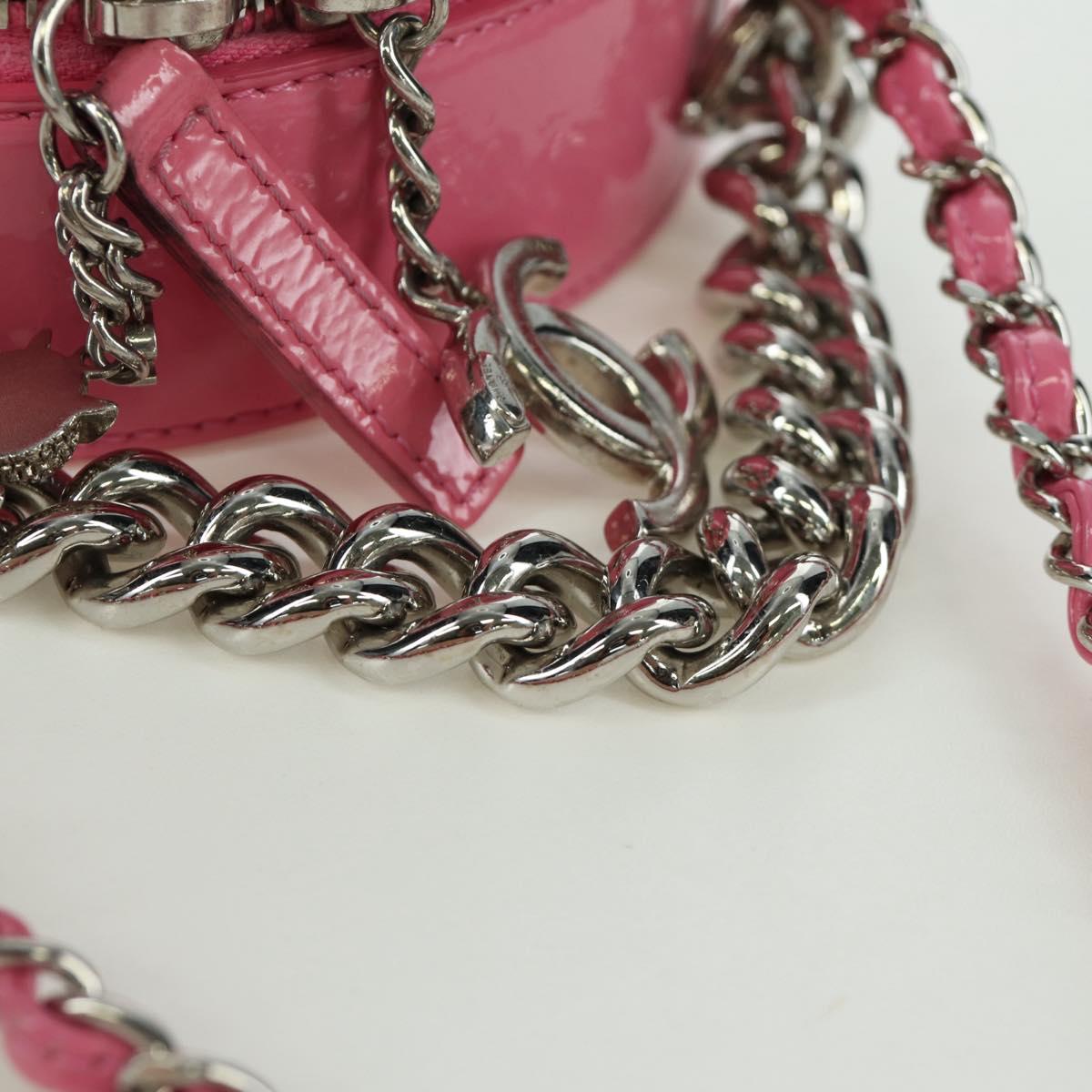 CHANEL Chain Shoulder Bag Patent leather Pink Silver CC Auth ARZ544SAM