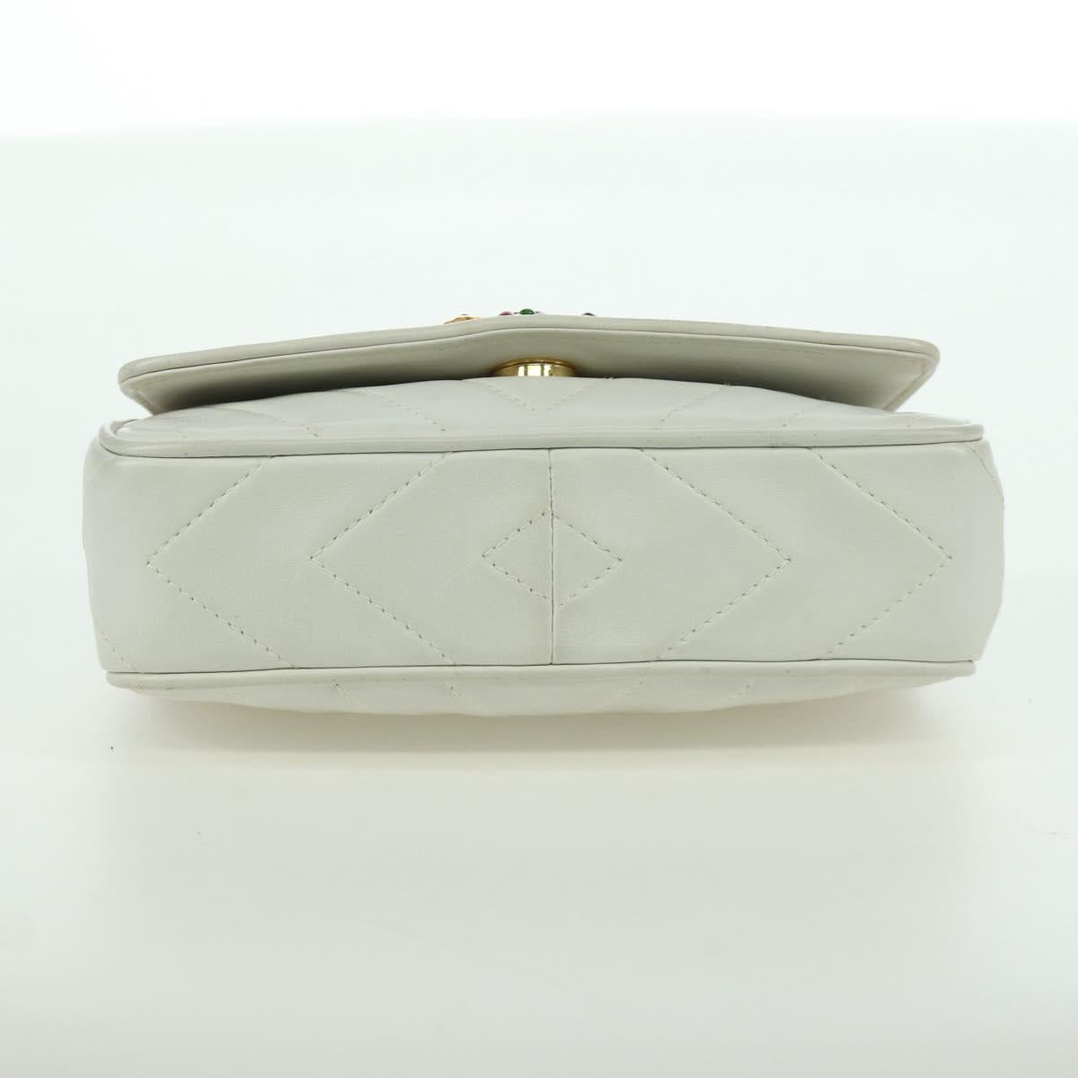 CHANEL Griboa V Stitch Chain Shoulder Bag Leather White Gold CC Auth ARZ551SAV