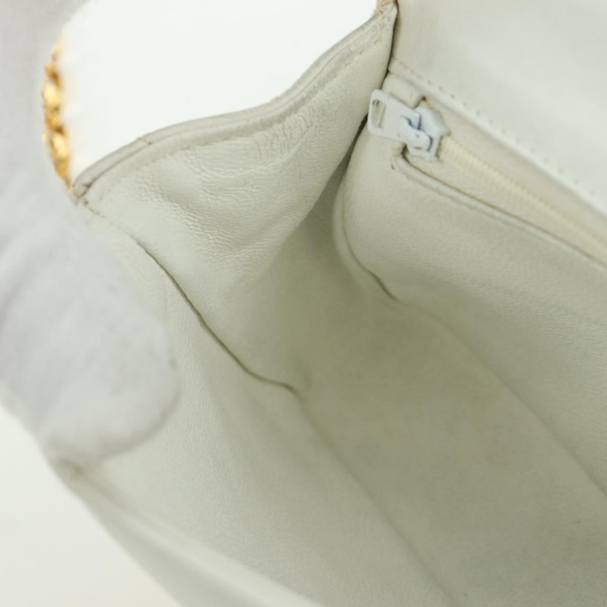 CHANEL Griboa V Stitch Chain Shoulder Bag Leather White Gold CC Auth ARZ551SAV