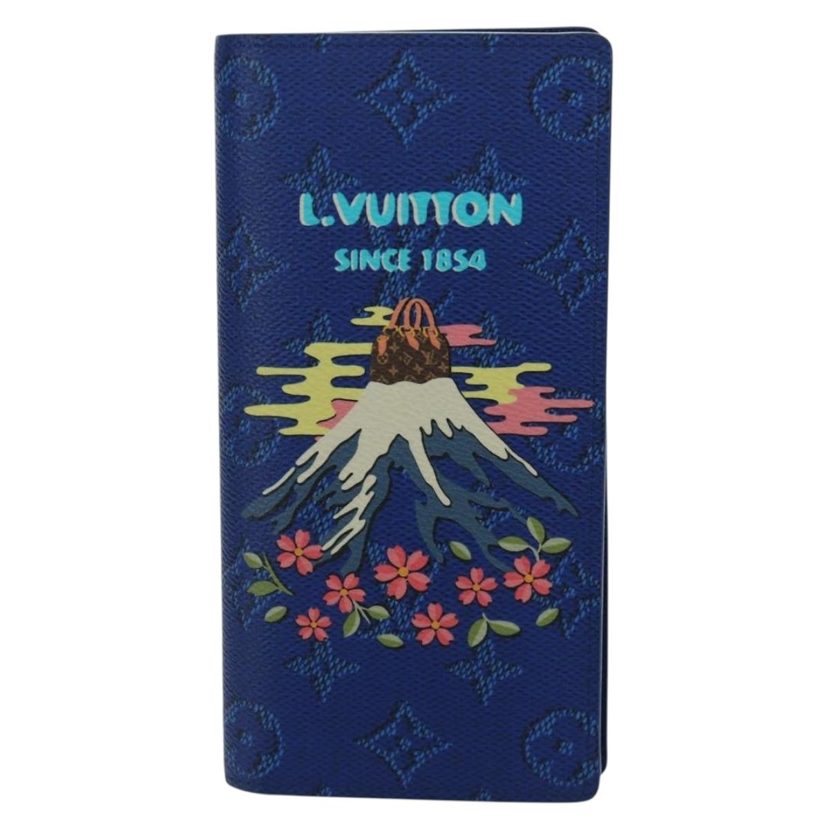 LOUIS VUITTON Monogram Brazza Portefeuille Long Wallet Blue M25985 Auth ARZ553SM