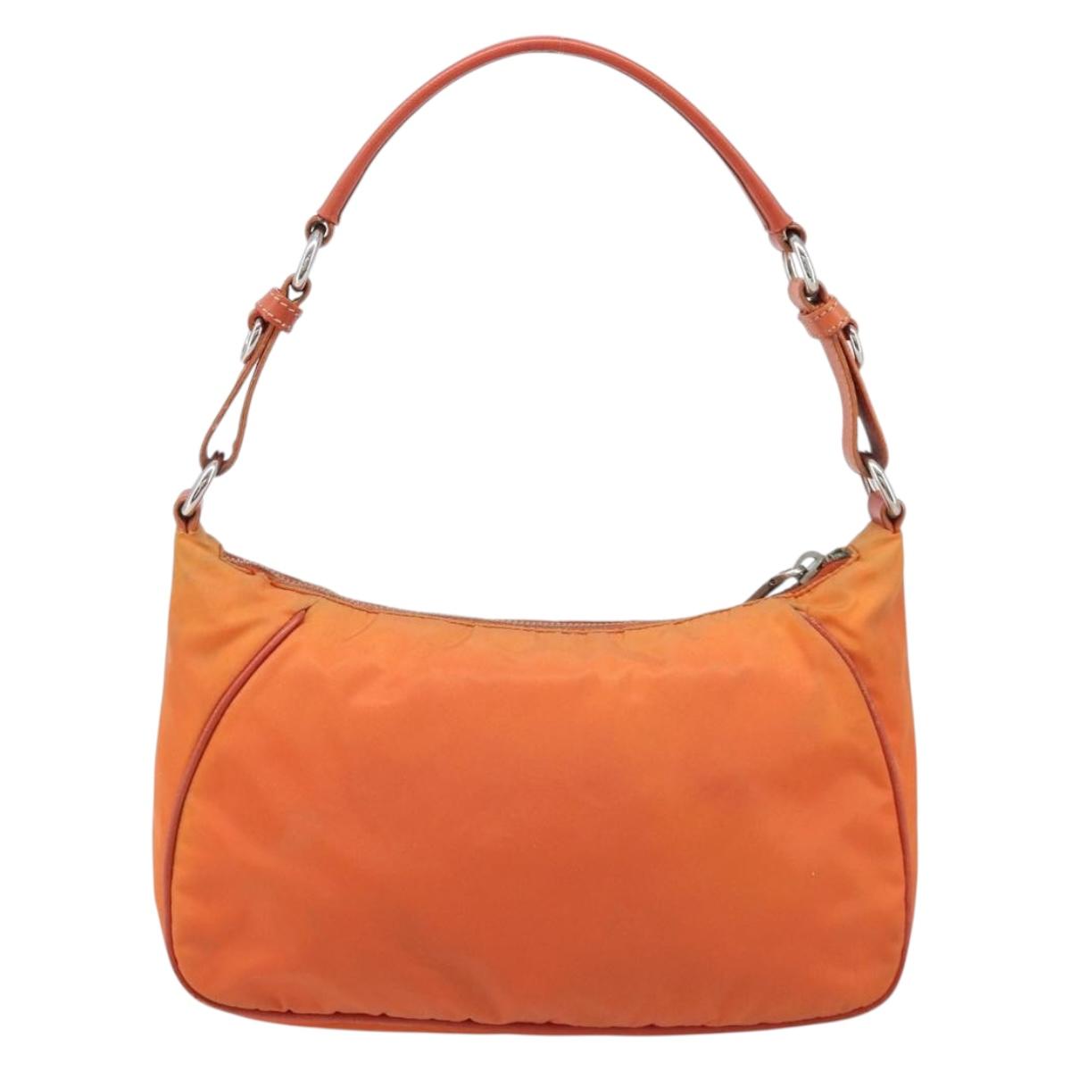 PRADA Shoulder Bag Nylon Orange Silver Auth ARZ559A