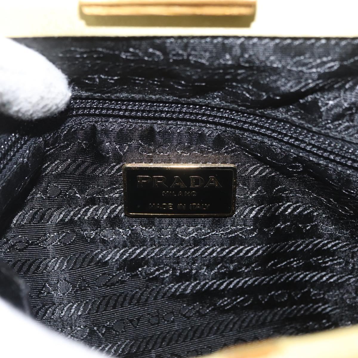 PRADA Tote Bag Satin Yellow Gold Auth ARZ560
