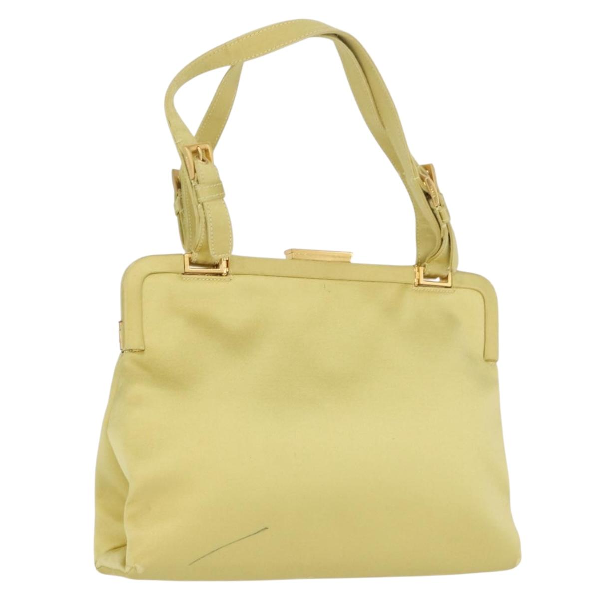 PRADA Tote Bag Satin Yellow Gold Auth ARZ560