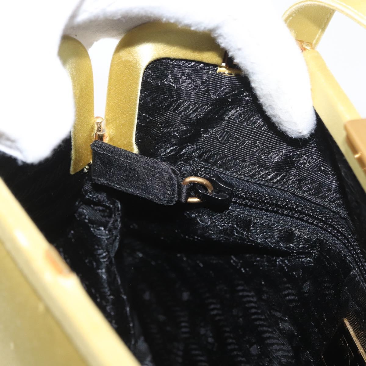 PRADA Tote Bag Satin Yellow Gold Auth ARZ560