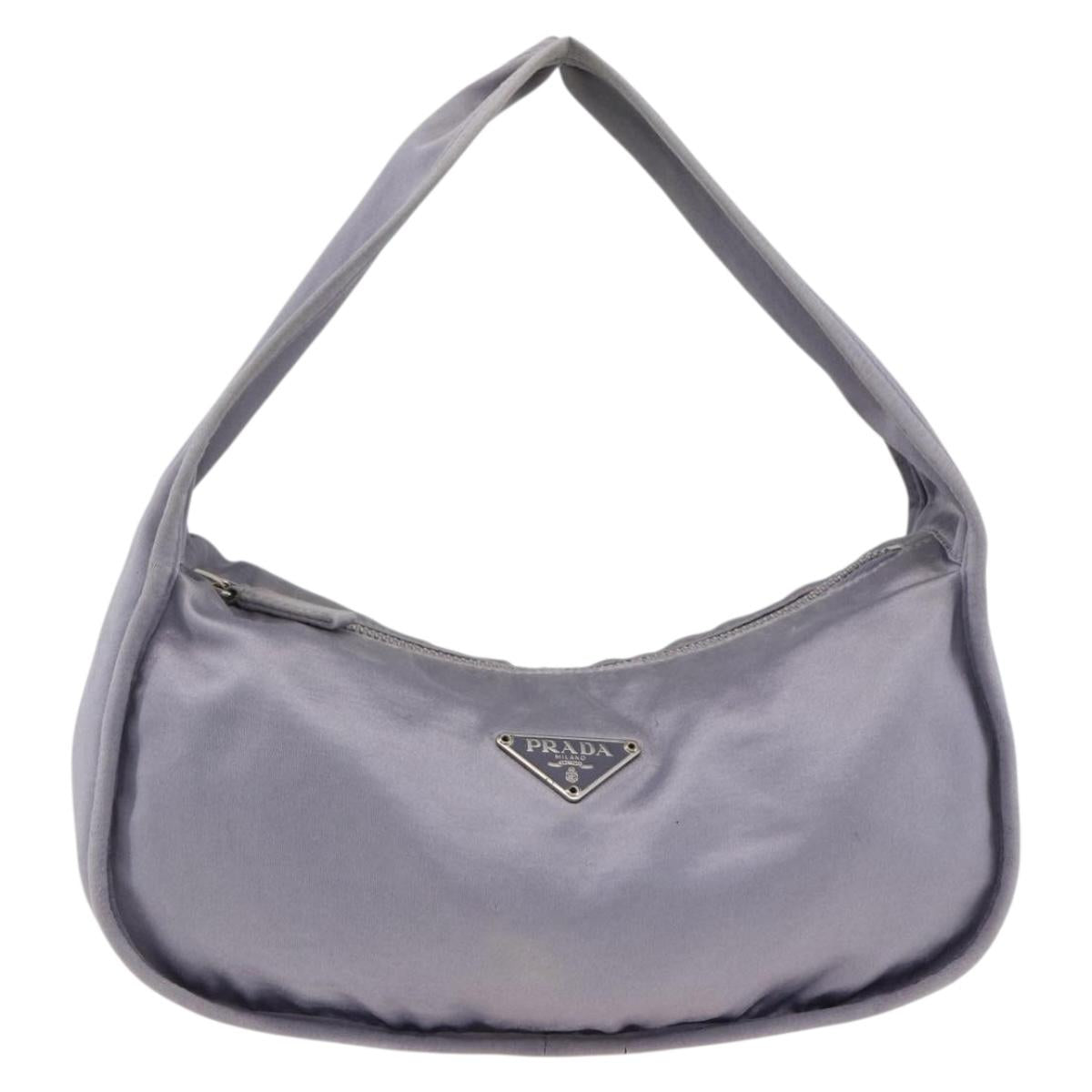 PRADA Pouch Hand Bag Satin Purple Silver Auth ARZ573A