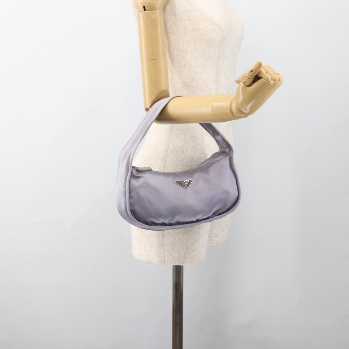 PRADA Pouch Hand Bag Satin Purple Silver Auth ARZ573A