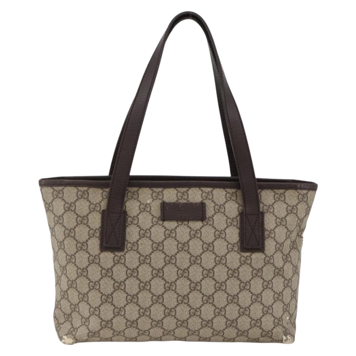 GUCCI GG Supreme Hand Bag PVC Beige Silver 181086 Auth ARZ575