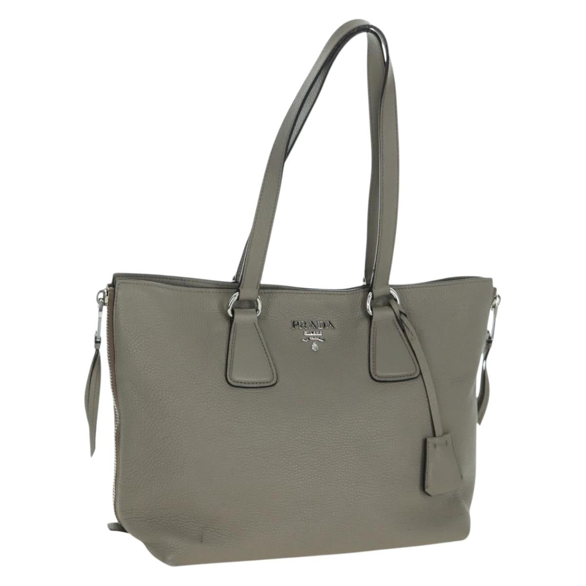 PRADA Tote Bag Leather Gray Silver Auth ARZ581V
