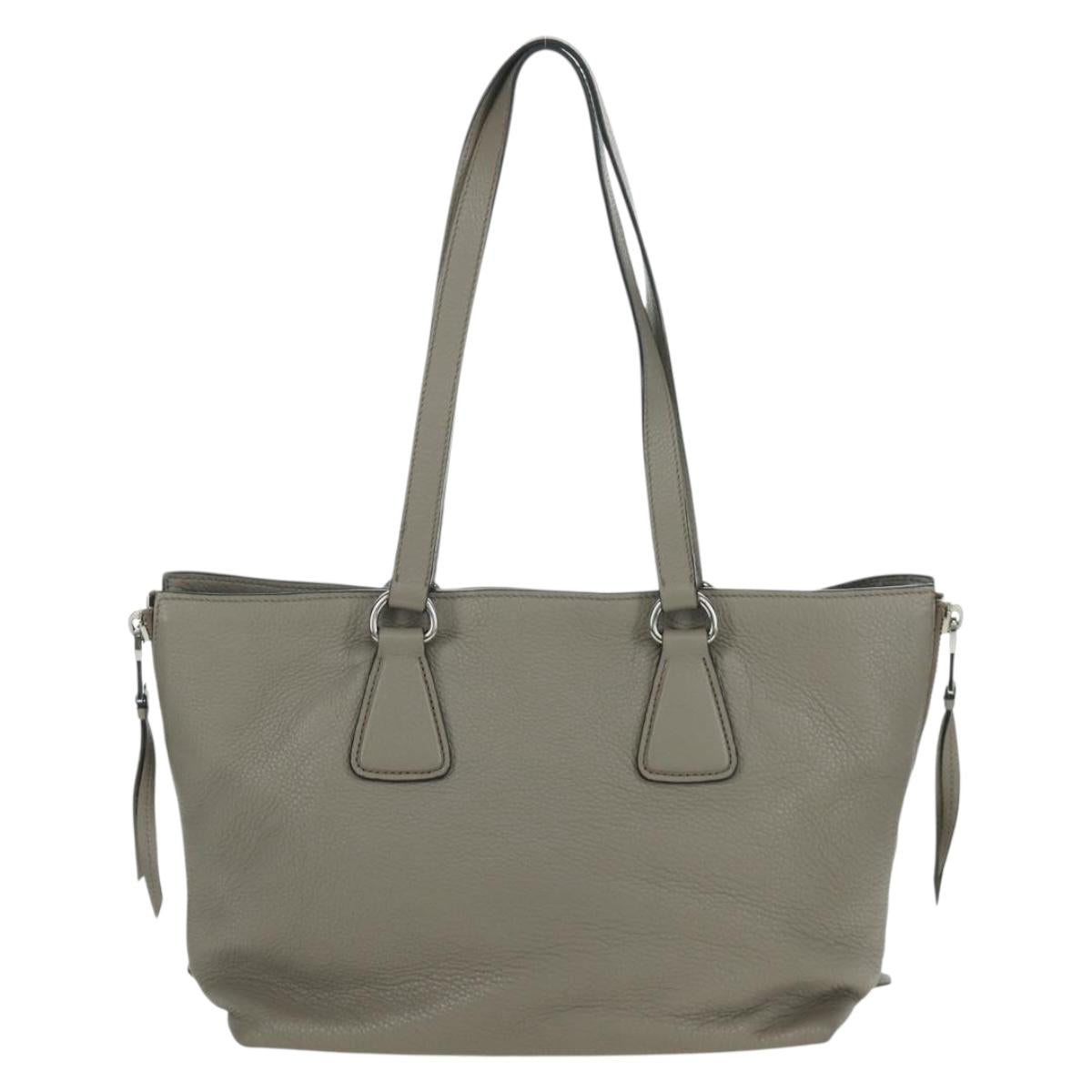 PRADA Tote Bag Leather Gray Silver Auth ARZ581V