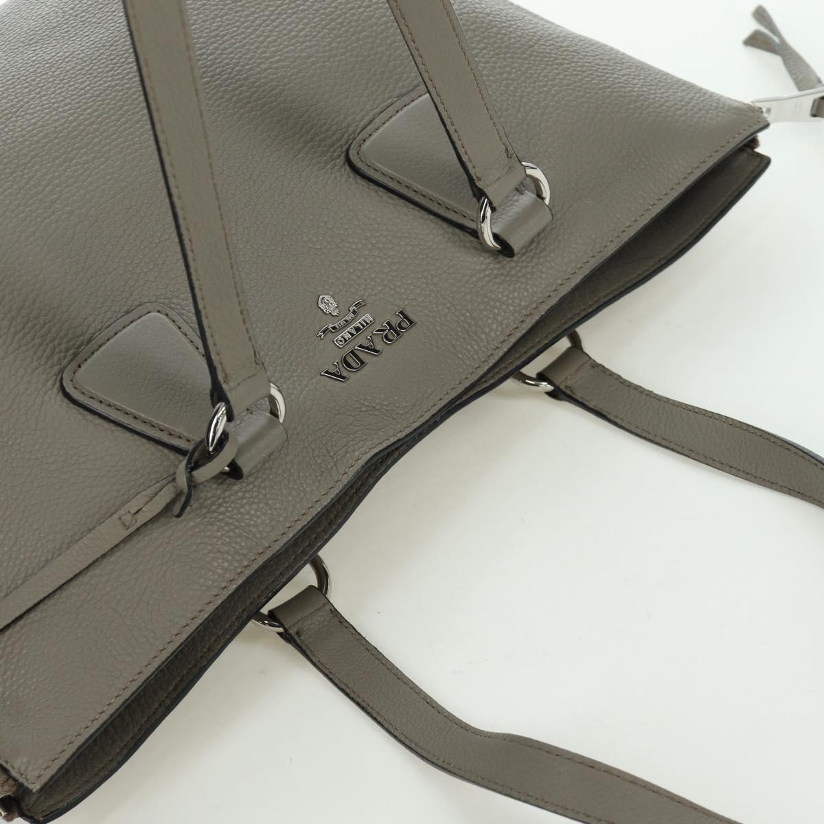 PRADA Tote Bag Leather Gray Silver Auth ARZ581V