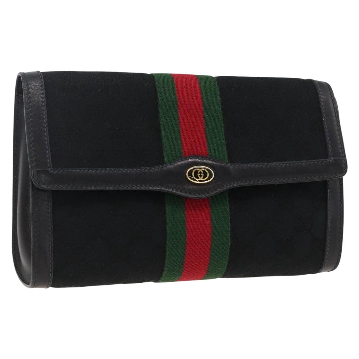 GUCCI GG Canvas Web Sherry Line Bag Black Red Green 37 04 3657 Auth ARZ588A