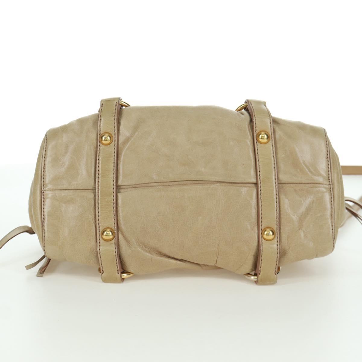 Miu Miu Hand Bag Leather 2way Beige Gold Auth ARZ589V