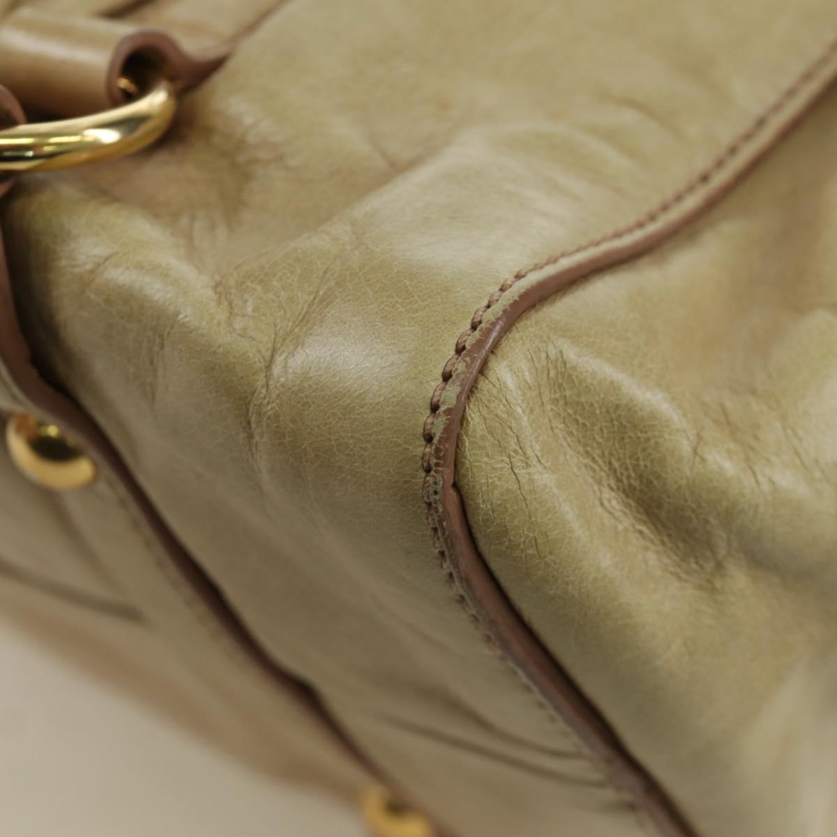 Miu Miu Hand Bag Leather 2way Beige Gold Auth ARZ589V